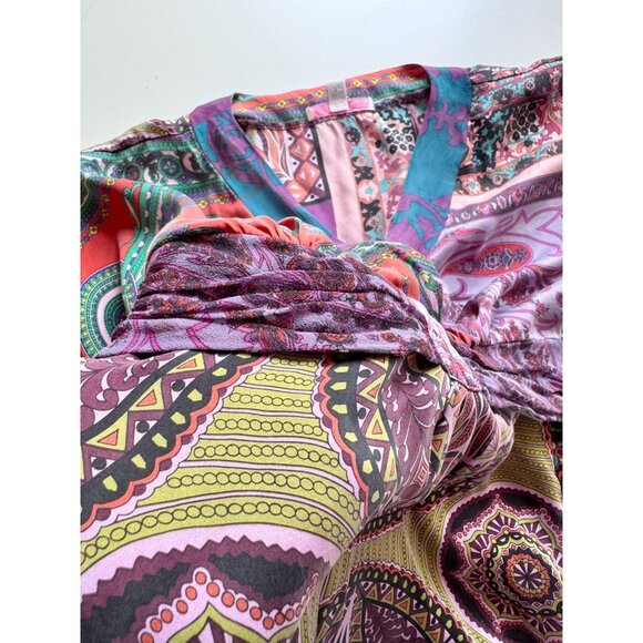 ALICE & TRIXIE Multi Color Scarf Print Silk Satin V-Neck Wrap Blouse, Size M - Picture 10 of 14